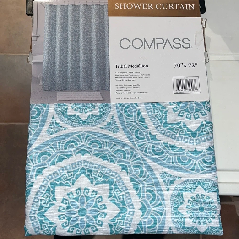 Compass Shower Curtain 70” x 72” brand new Washable material Modern design